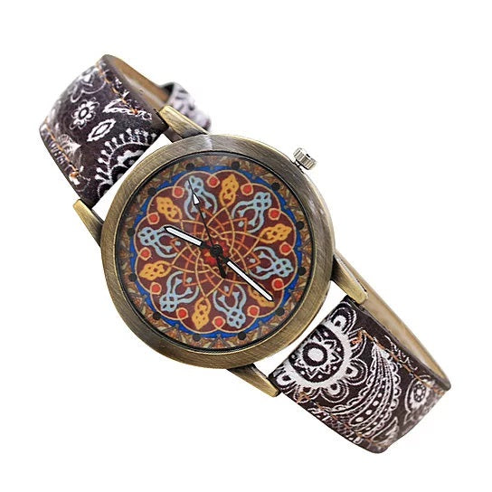 Pretty Patterns Watch With Henna Style Belt And Mandala Dial