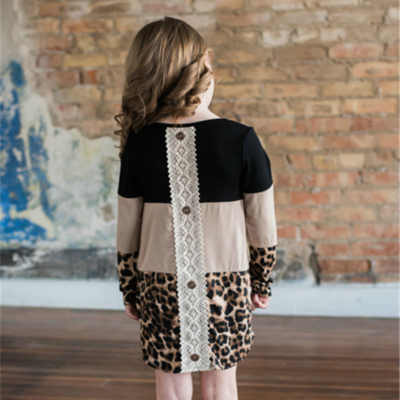 Color Block Leopard Print Lace Back T-Shirt for Families