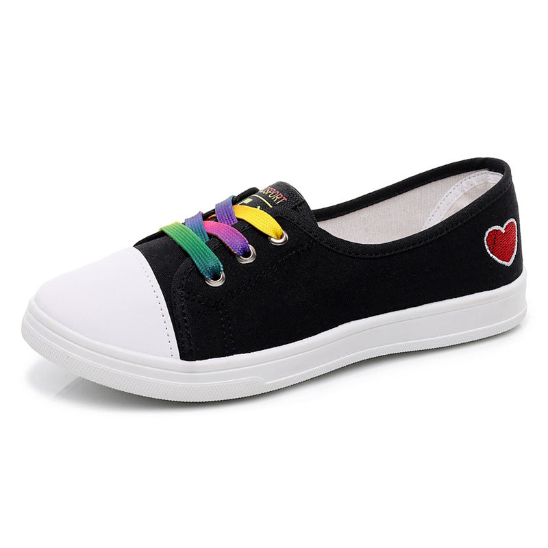 Women's Rainbow Canvas Shoes with Love Pattern