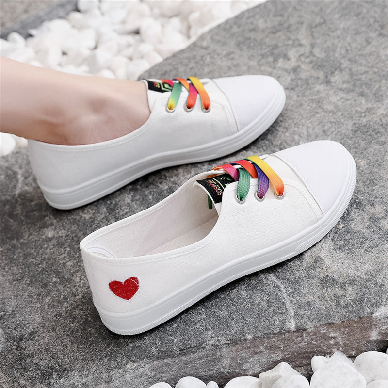 Women's Rainbow Canvas Shoes with Love Pattern