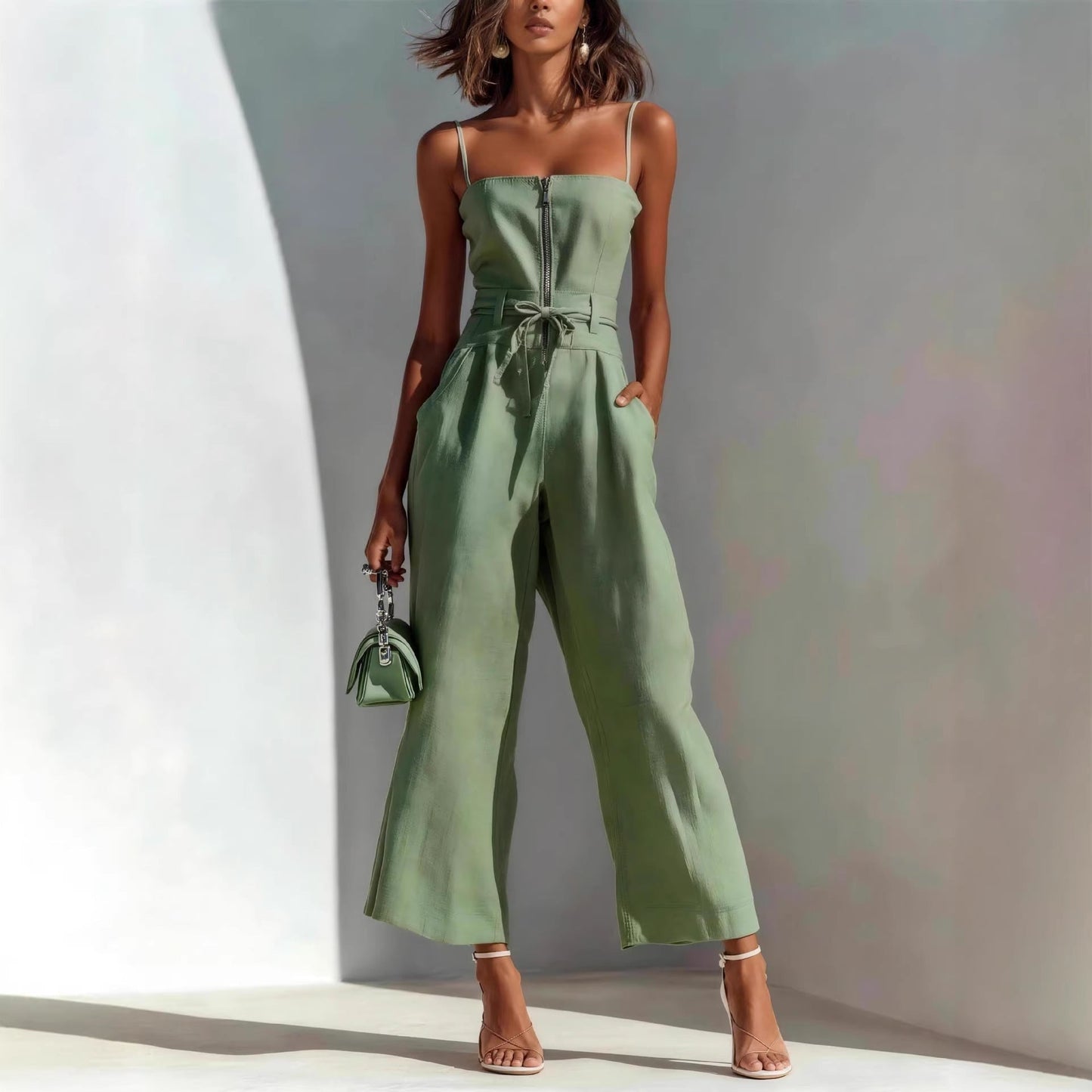 Women's Strapless Lace-Up Wide-Leg Linen Jumpsuit – 5 Colors S–2XL