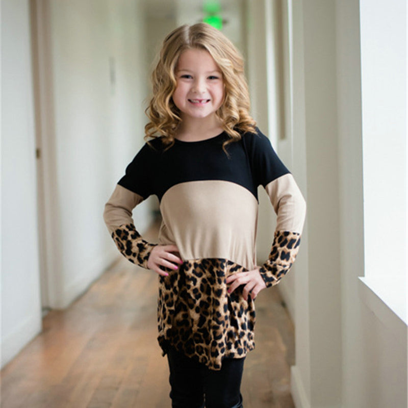 Color Block Leopard Print Lace Back T-Shirt for Families