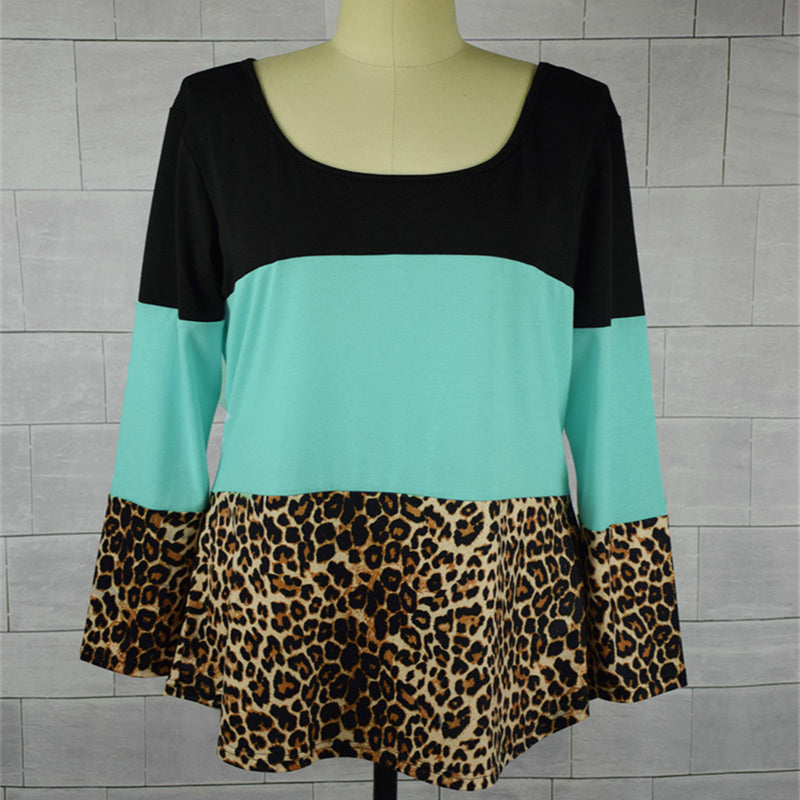 Color Block Leopard Print Lace Back T-Shirt for Families
