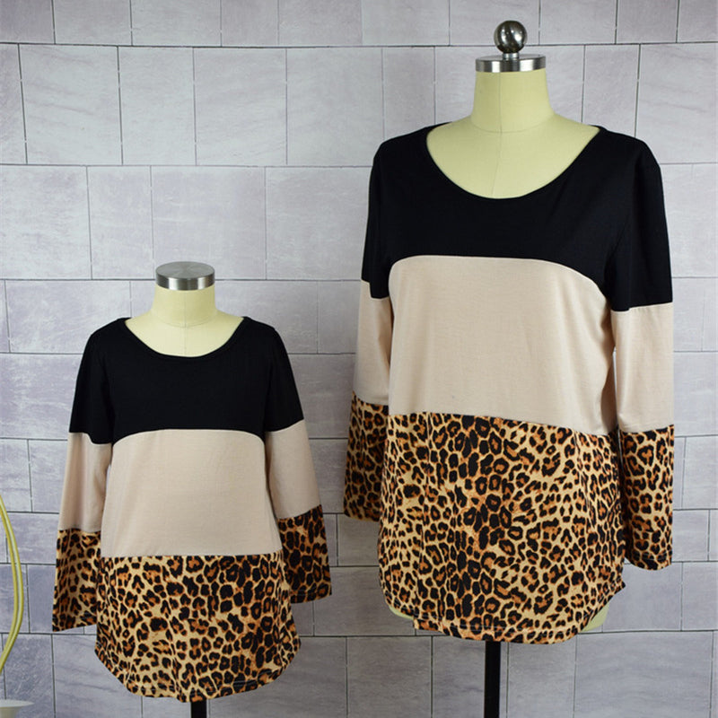 Color Block Leopard Print Lace Back T-Shirt for Families