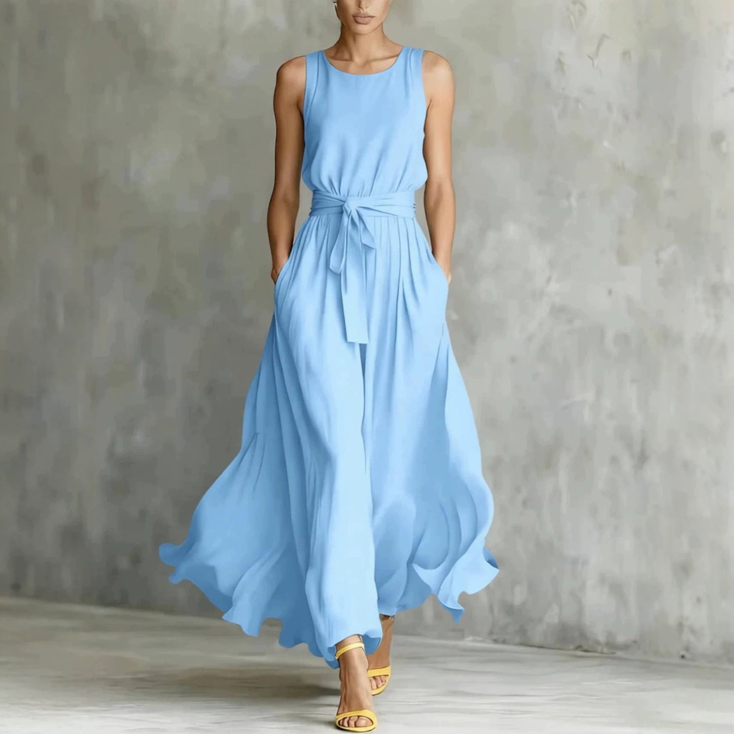 Women's Lace-Up Waist-Cinching Sleeveless Maxi Dress