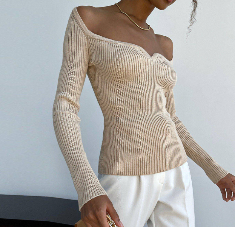 Women's Long-Sleeve Square Collar Knit Top for Fall/Winter