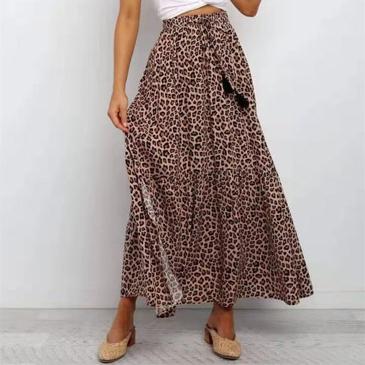 High Waist Brown Leopard Print Cotton Skirt
