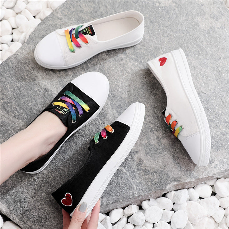Women's Rainbow Canvas Shoes with Love Pattern