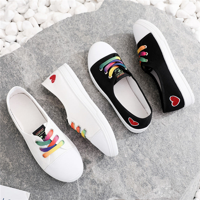 Women's Rainbow Canvas Shoes with Love Pattern