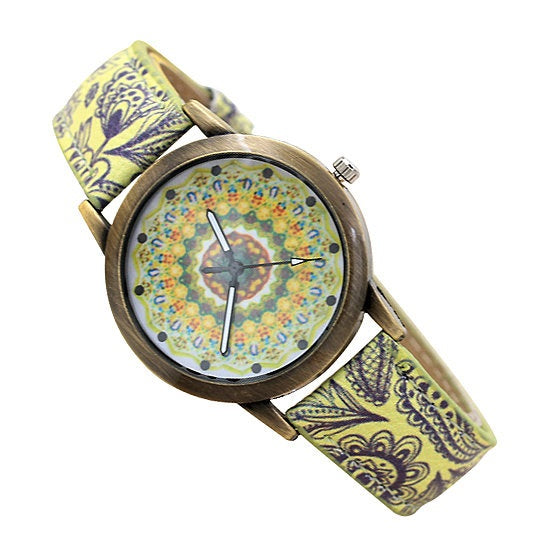 Pretty Patterns Watch With Henna Style Belt And Mandala Dial