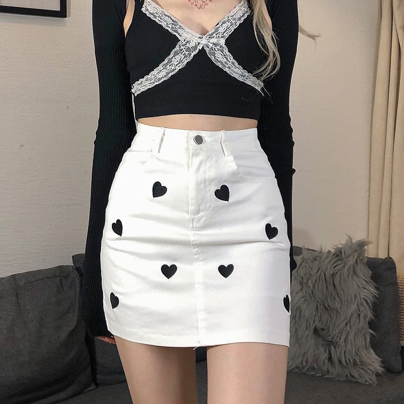 Embroidered High Waist Skirt in Collegiate Style Clash