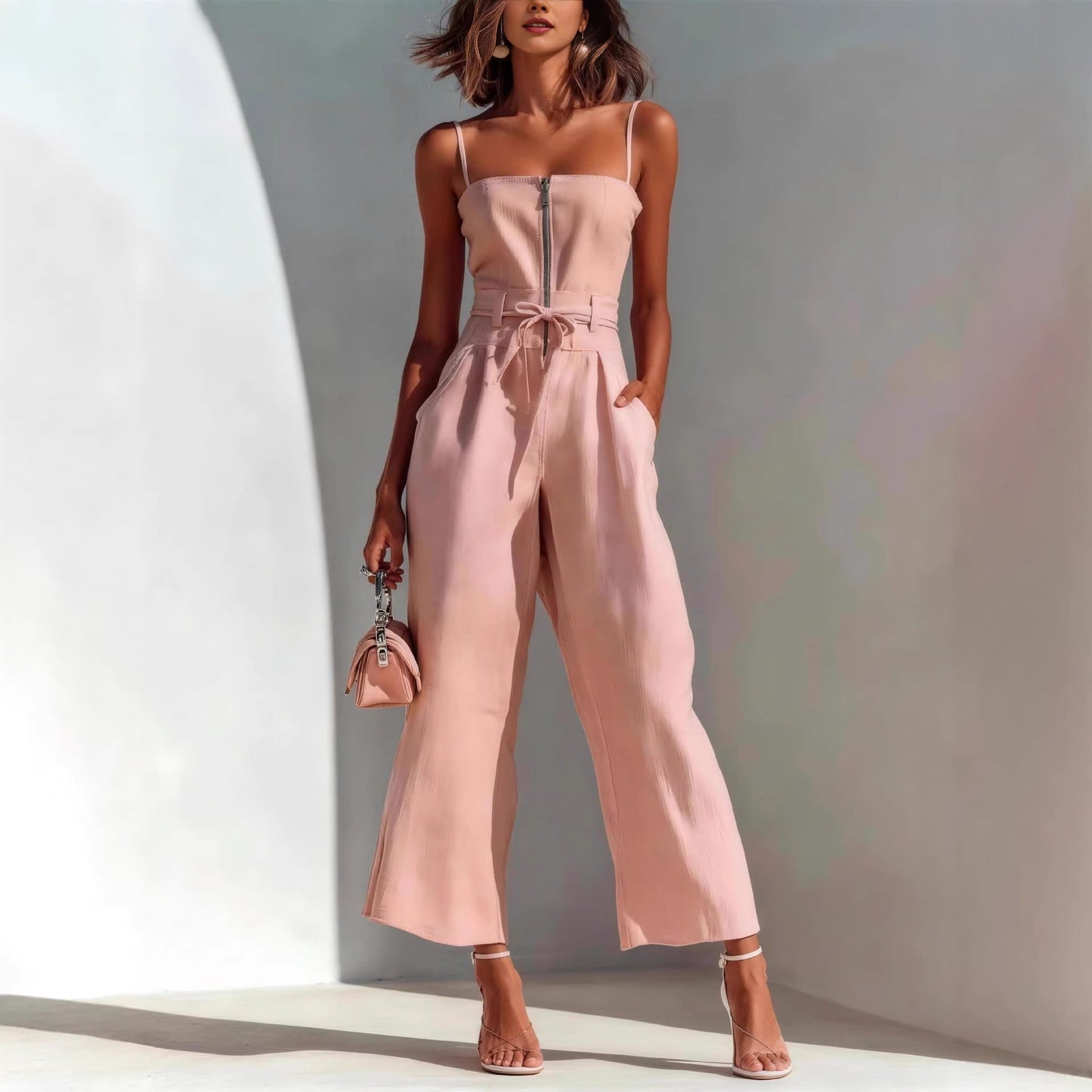 Women's Strapless Lace-Up Wide-Leg Linen Jumpsuit – 5 Colors S–2XL