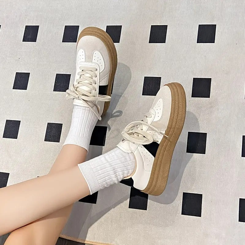 Autumn Women's White Lace-up Casual Running Sneakers
