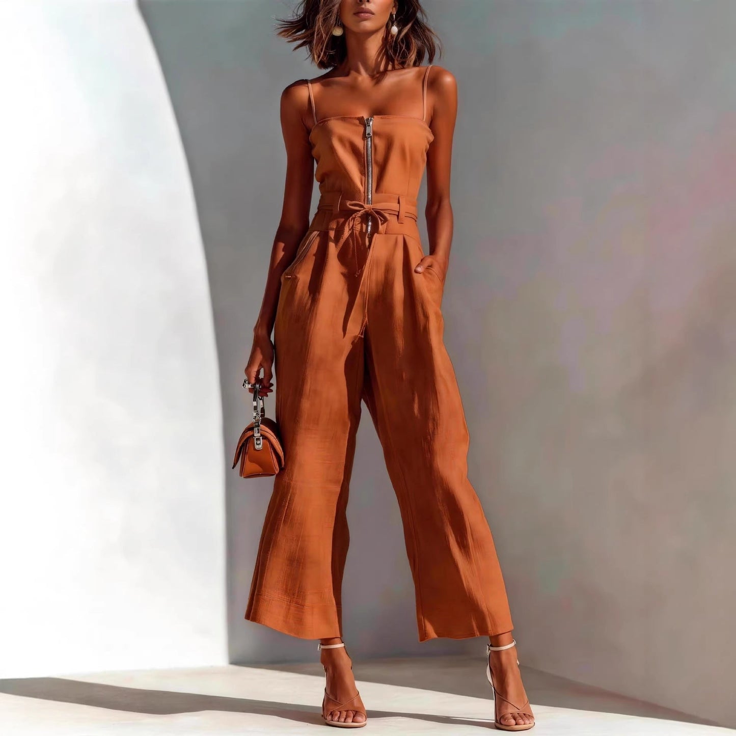 Women's Strapless Lace-Up Wide-Leg Linen Jumpsuit – 5 Colors S–2XL