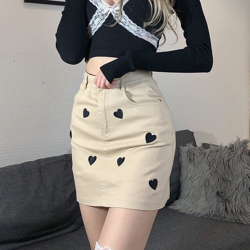 Embroidered High Waist Skirt in Collegiate Style Clash