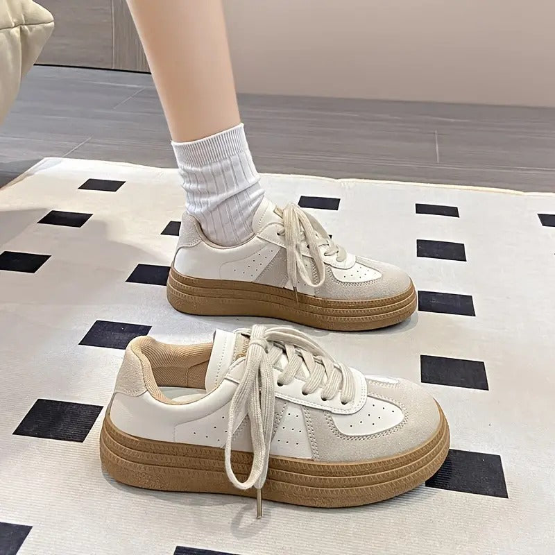 Autumn Women's White Lace-up Casual Running Sneakers