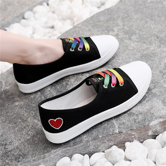 Women's Rainbow Canvas Shoes with Love Pattern
